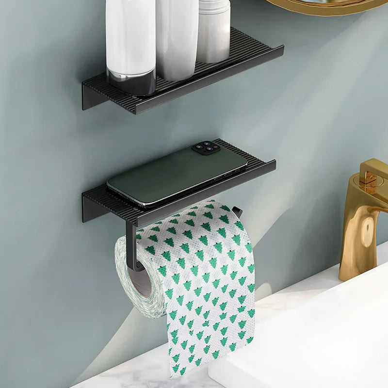 Toilet Paper Holder Shelf With Tray Bathroom Accessories Kitchen Wall Hanging Punch-Free Toilet Paper Roll Holder(Color:Natural,Size:One size)