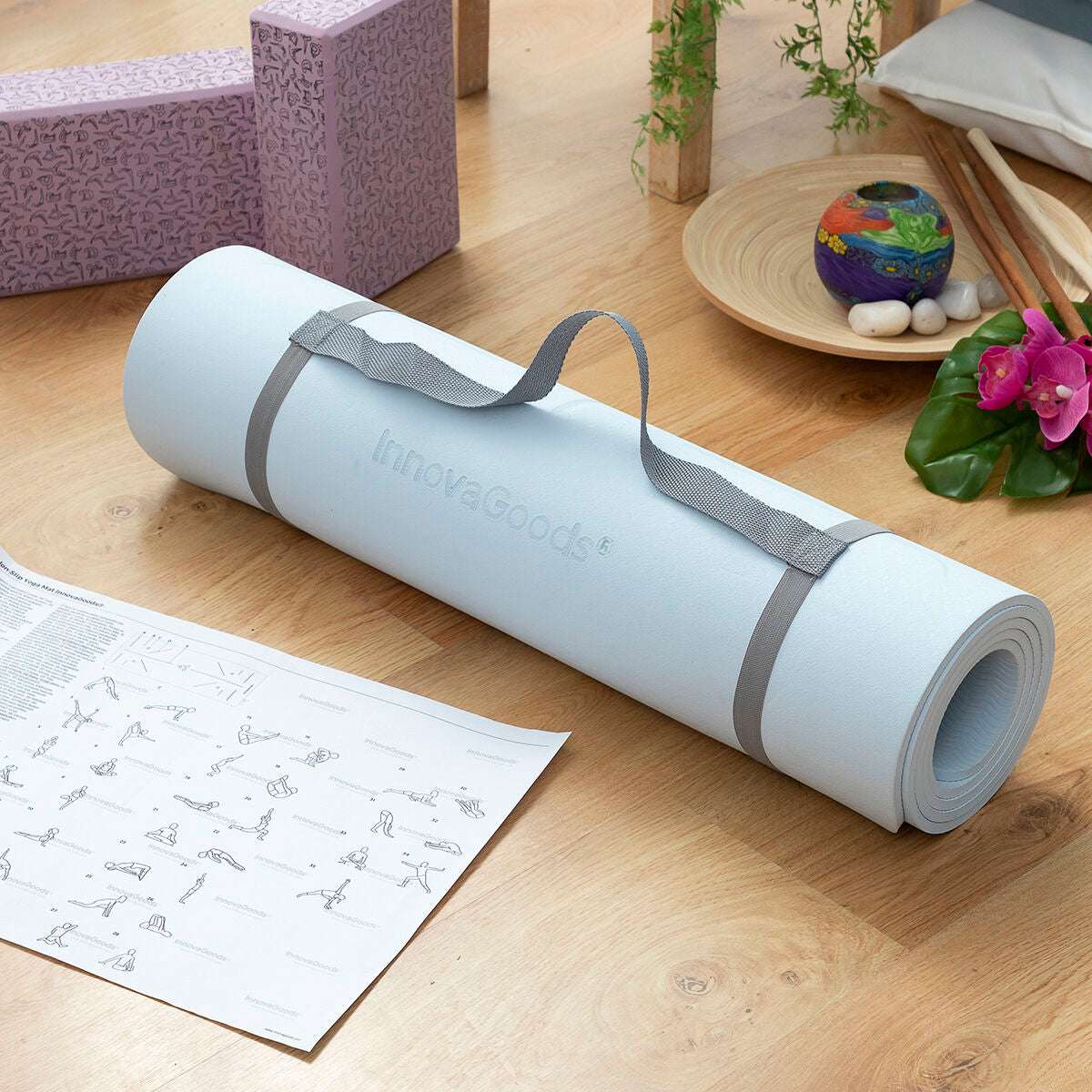 Non-slip yoga mat with exercise guide for proper alignment