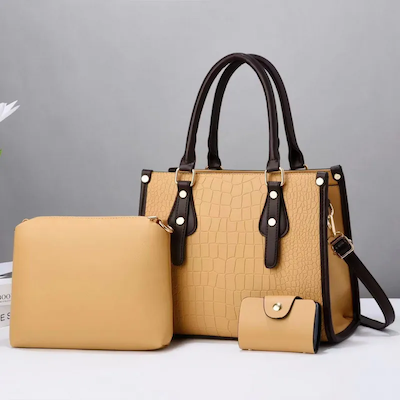 Women Fashion Luxury Solid Color Stone Pattern Large Capacity Handbag Three-Piece Bag Set