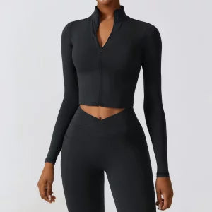 Zipper Sports Top - Long Sleeve Gym Shirt