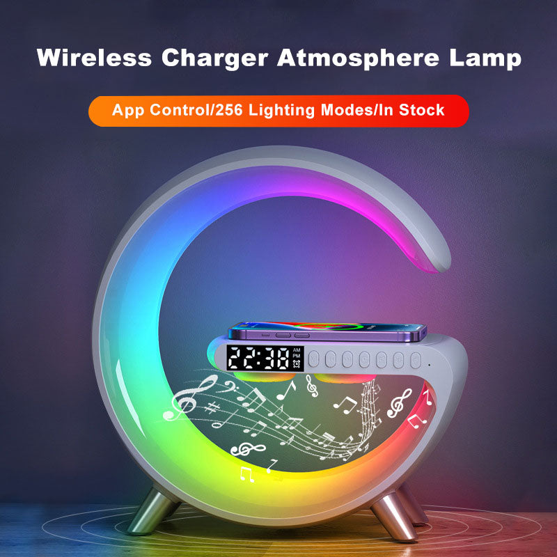 New Intelligent G Shaped LED Lamp Bluetooth Speaker Wireless Charger Atmosphere Lamp App Control For Bedroom