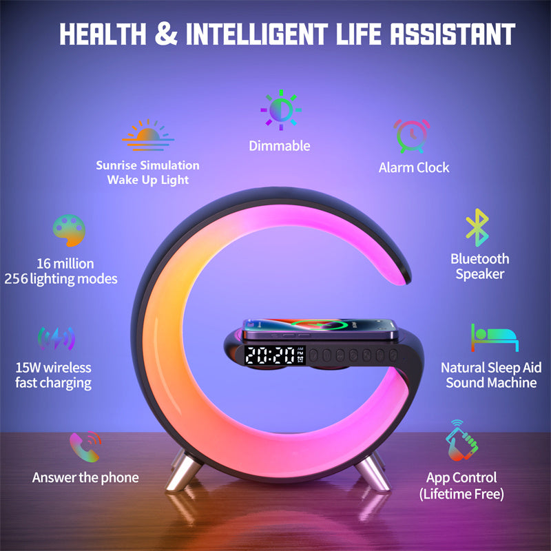 New Intelligent G Shaped LED Lamp Bluetooth Speaker Wireless Charger Atmosphere Lamp App Control For Bedroom