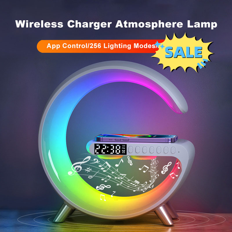 New Intelligent G Shaped LED Lamp Bluetooth Speaker Wireless Charger Atmosphere Lamp App Control For Bedroom