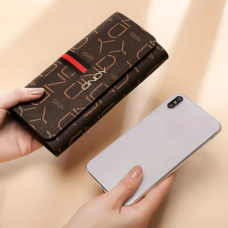 Vintage Letters Pattern Long Clutch Wallet, Elegant Textured Coin Purse For Women, Simple Elegant Credit Card Bag