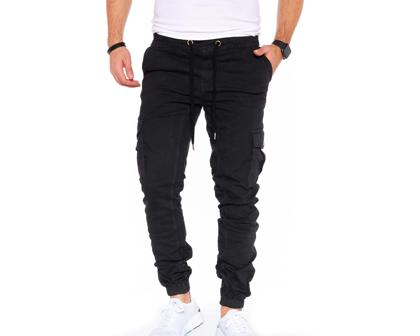 Cargo Work Trousers Men Fleece Lined Trousers Men Multi Pockets Elasticated Waist Trousers Drawstring Tapered Legs Casual Lounge Pants Combat Trousers