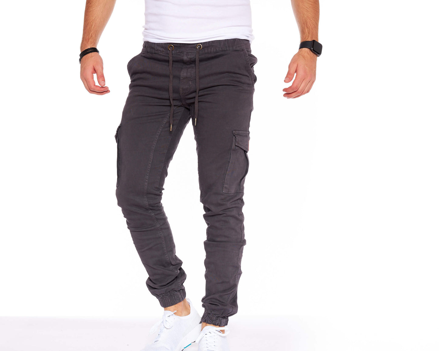 Cargo Work Trousers Men Fleece Lined Trousers Men Multi Pockets Elasticated Waist Trousers Drawstring Tapered Legs Casual Lounge Pants Combat Trousers