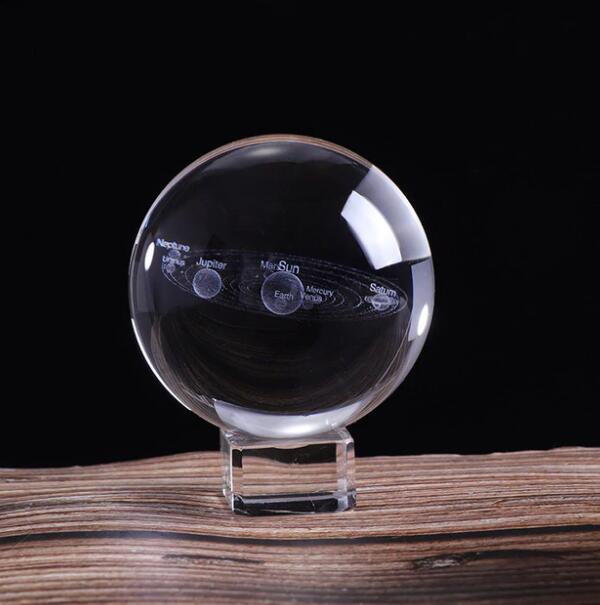 Home Collections 3D Solar System 60MM Crystal Ball Planets Glass Ball Engraved Globe Miniature Decor Great Choice for Home Decoration (Color : Glass Base)