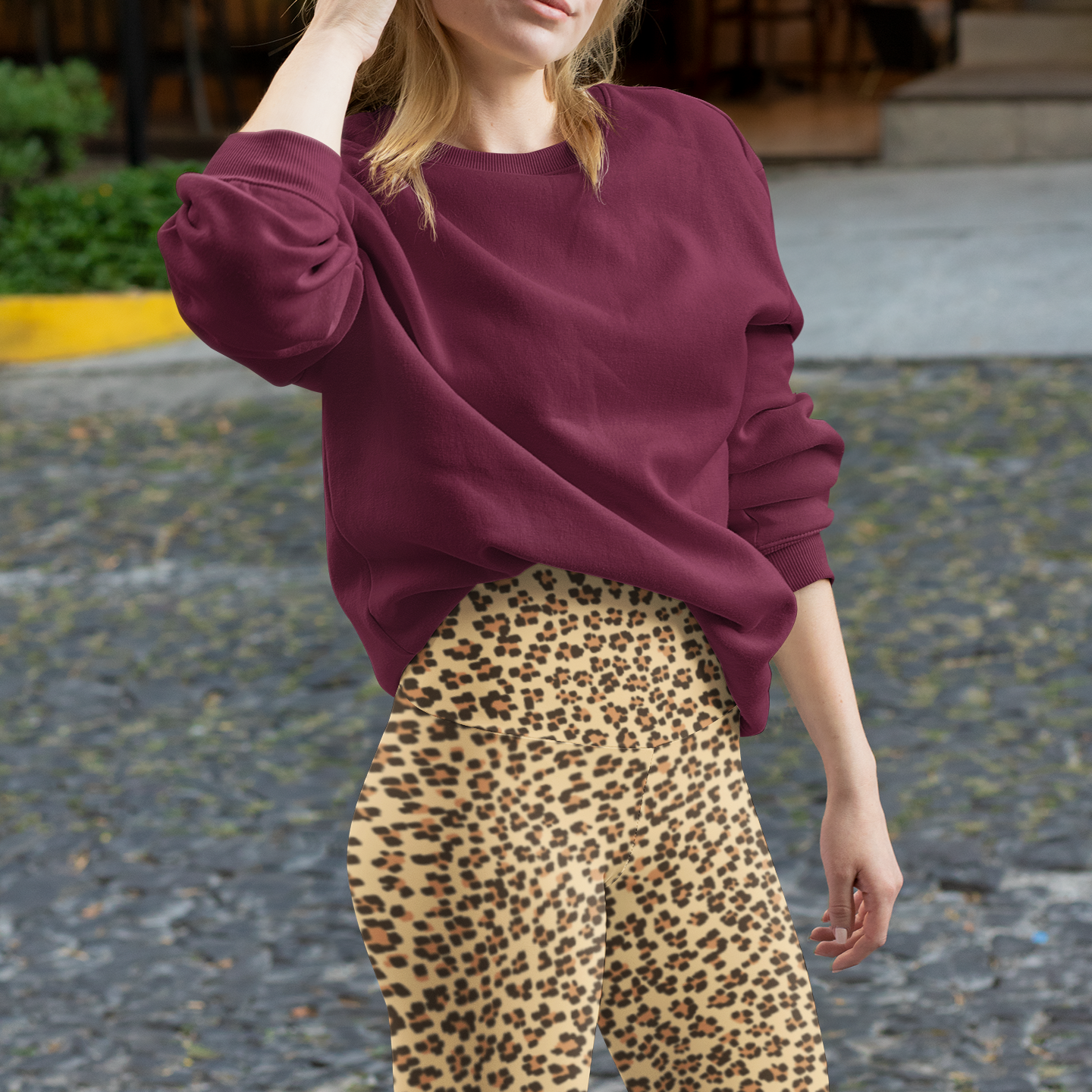 Leopard print high-waisted biker shorts for women, featuring COMFORTI™ fabric.