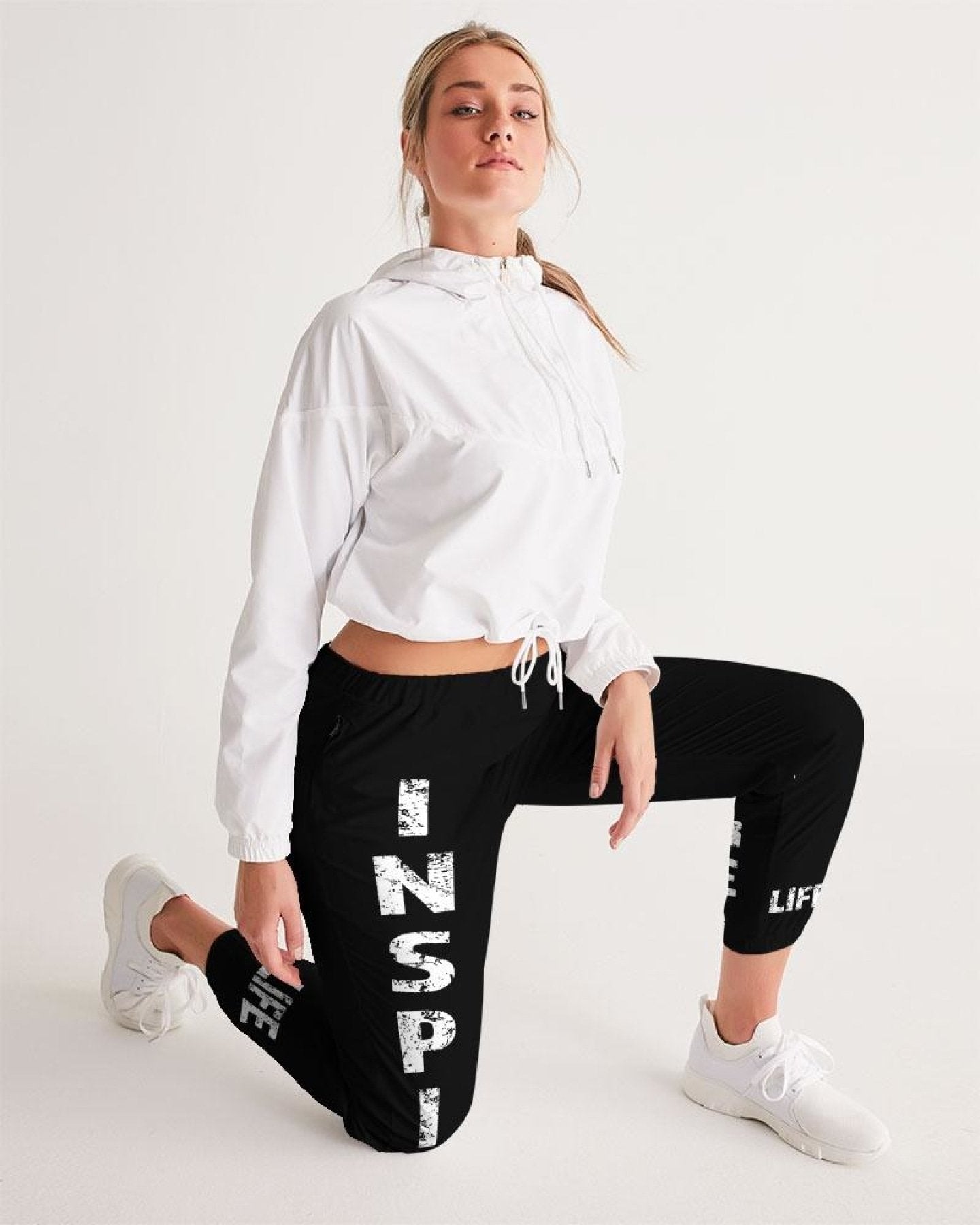 Womens Track Pants - Black / Dark Grey Inspire Graphic Sports Pants