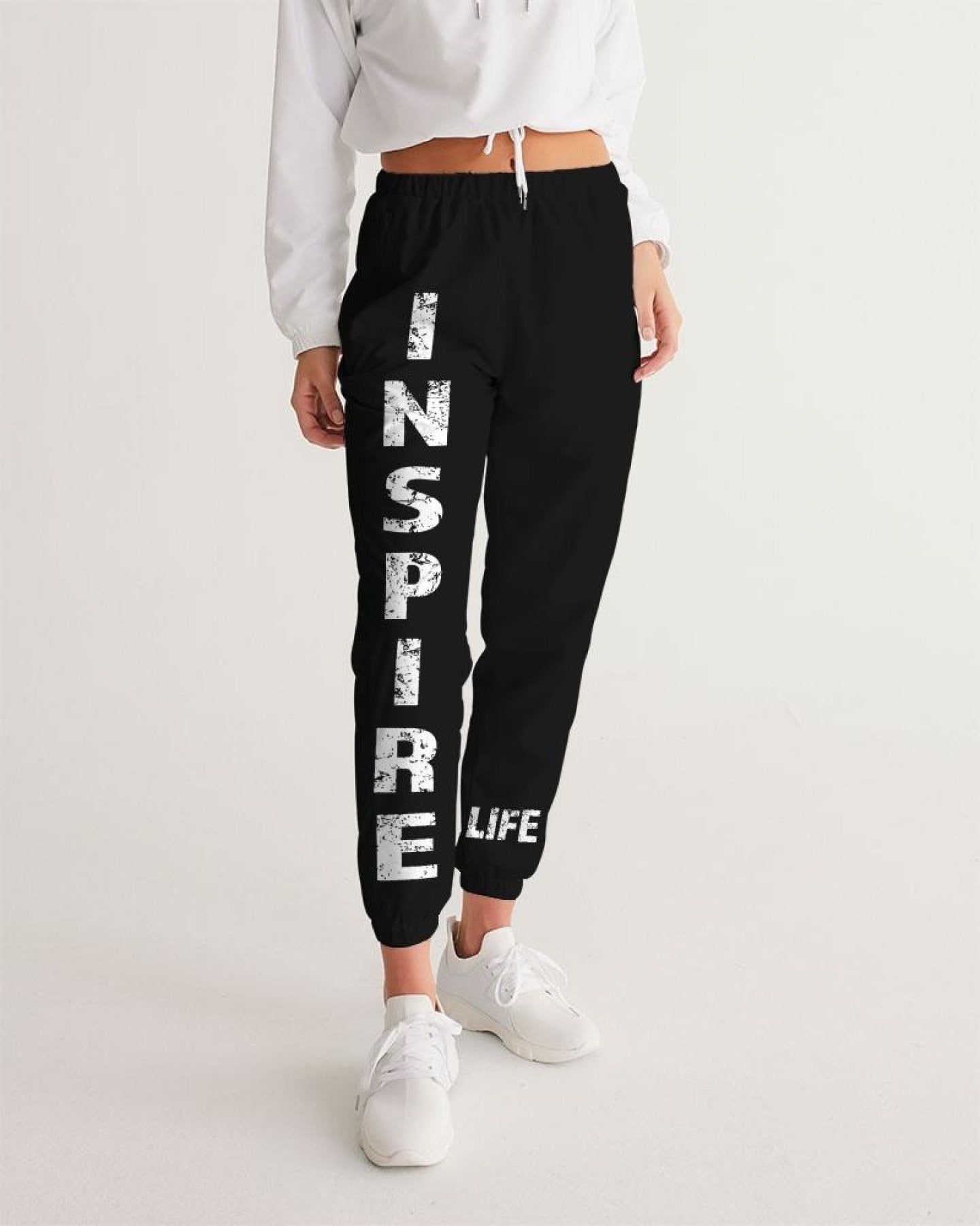 Womens Track Pants - Black / Dark Grey Inspire Graphic Sports Pants