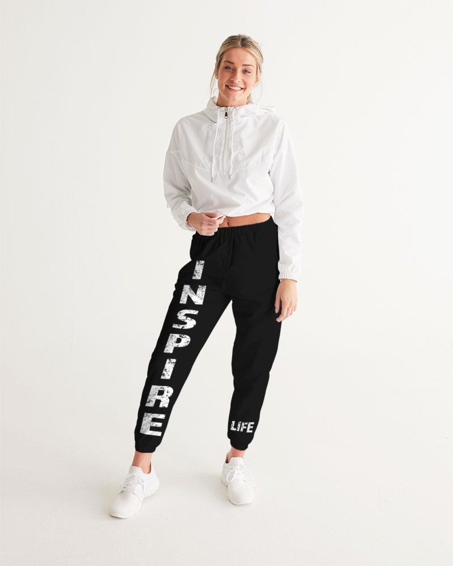Womens Track Pants - Black / Dark Grey Inspire Graphic Sports Pants