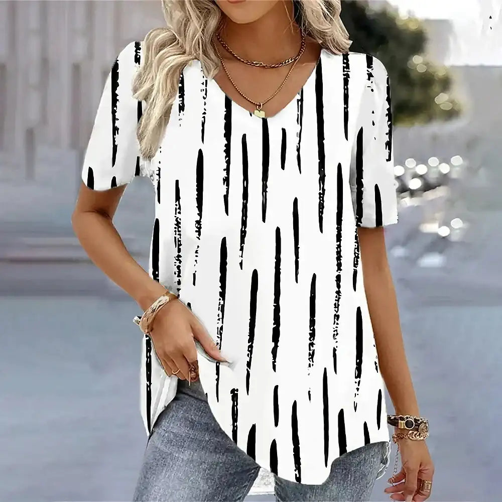 Fashion Woman Blouses 2025 Shirt Women's 3d Flower Print White Kawaii V-neck Female Clothing