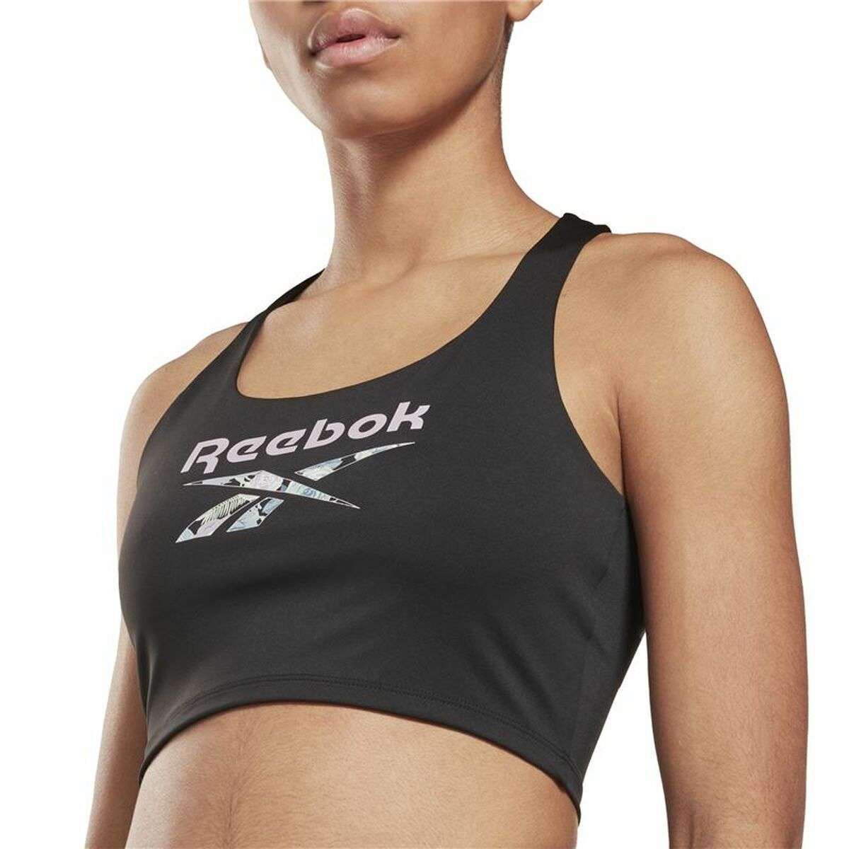Reebok yoga floral sports bra black online store UK
