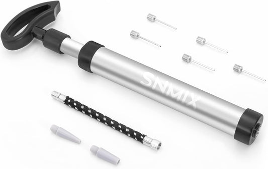 SNMIX Ball Pump with Needle, Nozzle and Extension Hose for Basketball, Football, Rugby Balls - Durable Aluminium-alloy Tube, Ergonomic Design, Fast Air Inflator