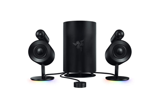 Razer Nommo Pro - 2.1 Gaming Speaker Systen THX Certified Premium Audio (Dolby Virtual Surround Sound, LED Illuminated Control Pod, Downward Firing Subwoofer, Powered by Razer Chroma) Black