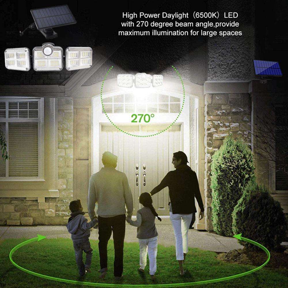 Solar Sensor Light 115 LED 3Head Outdoor Spotlight with 3 Modes