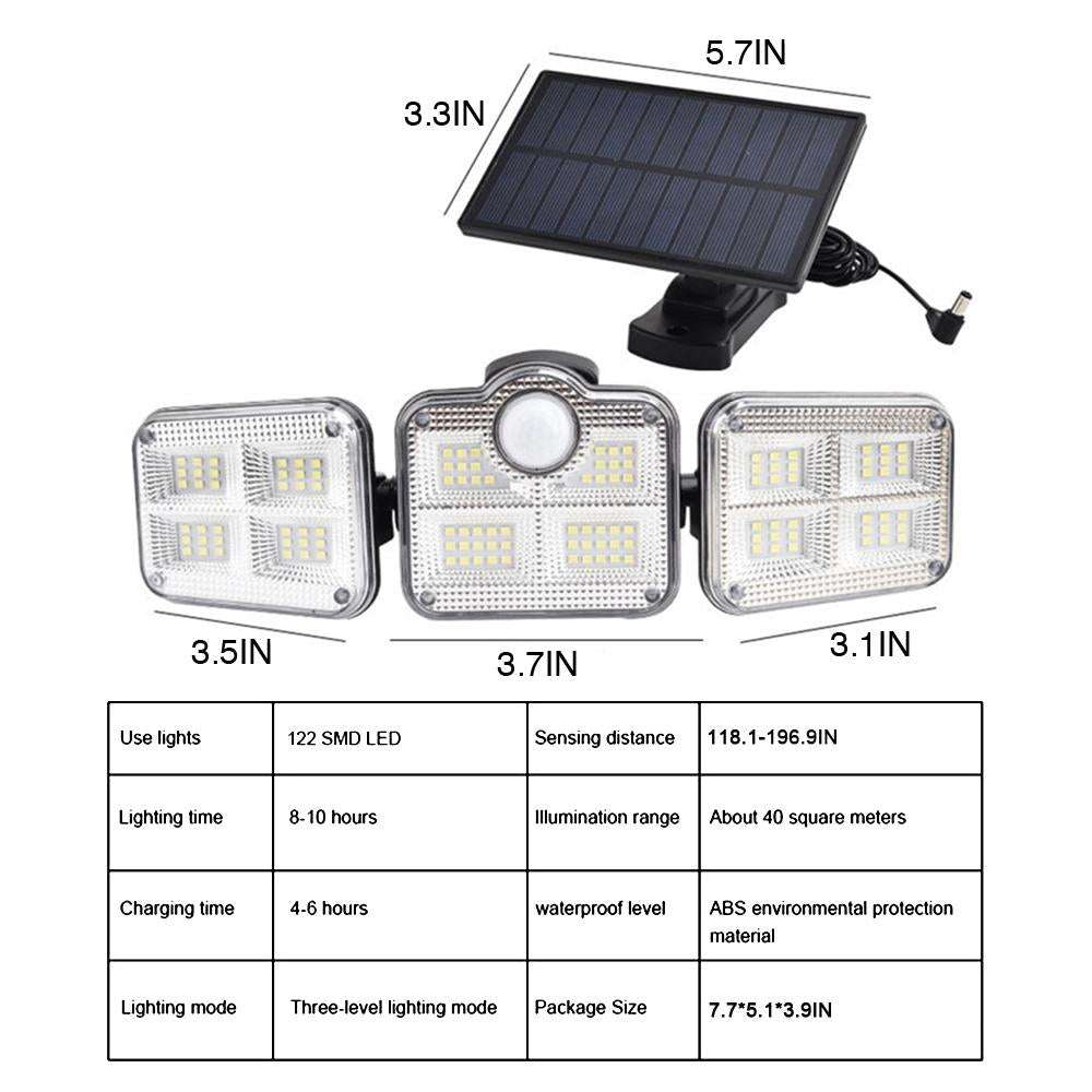 Solar Sensor Light 115 LED 3Head Outdoor Spotlight with 3 Modes