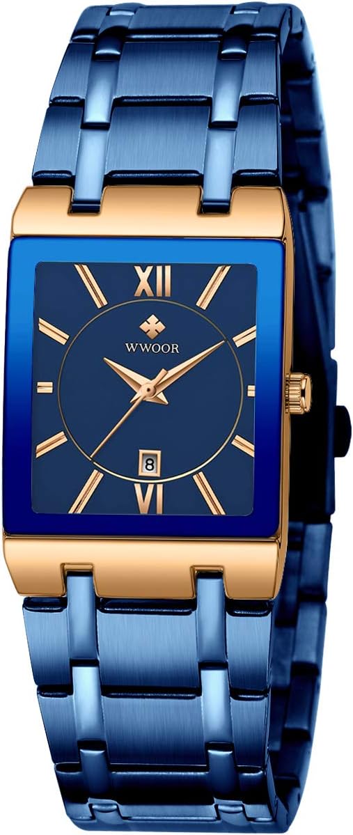 Men’s Black Gold Square Quartz Watch – Stainless Steel, Waterproof, Fashionable Design