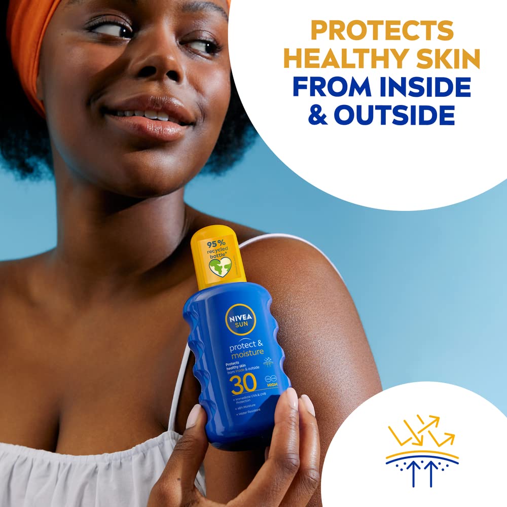 NIVEA Sun Protect & Moisture Sun Spray SPF 30 (200 ml), Moisturising Suncream Spray with SPF 30, Advanced Sunscreen Providing Immediate, Effective UVA + UVB Protection