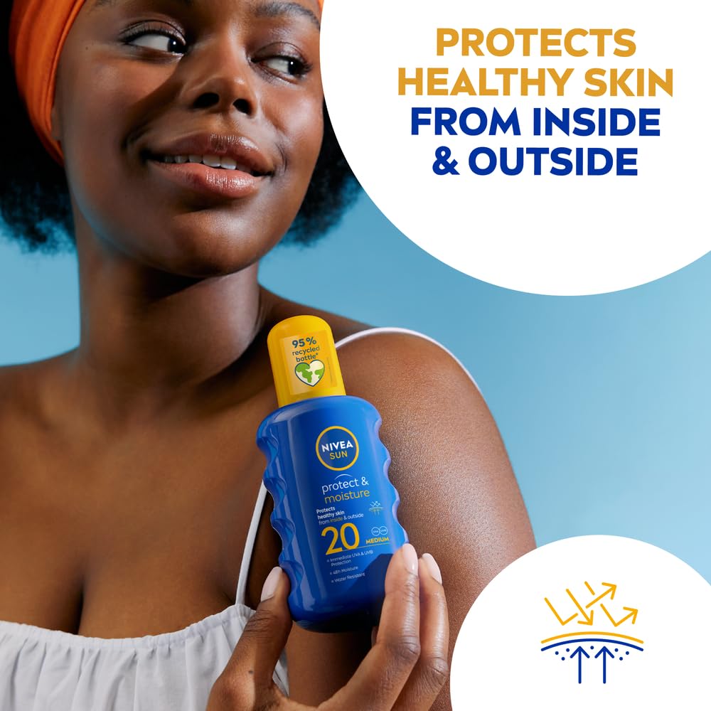 NIVEA Sun Protect & Moisture Sun Spray SPF 30 (200 ml), Moisturising Suncream Spray with SPF 30, Advanced Sunscreen Providing Immediate, Effective UVA + UVB Protection