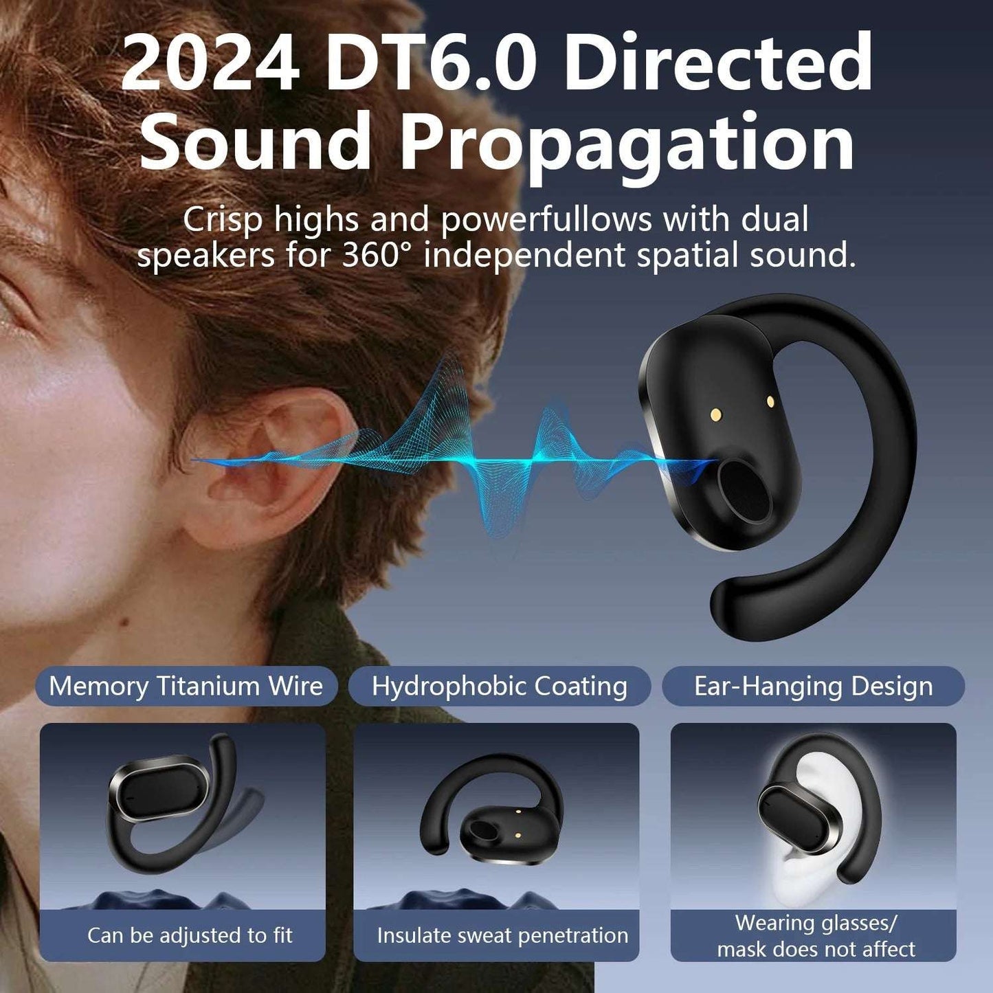 X91 TWS Wireless Earbuds Bluetooth 5.4 Headphones Sport, Stereo Deep Bass Bluetooth Earbuds with Earhooks