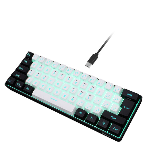 Snpurdiri 60% Wired Gaming Keyboard, RGB Backlit,Ultra-Compact Mini Keyboard with Detachable Cable,Black and White Color