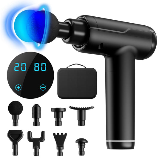 Massage Gun Deep Tissue, Portable Muscle Massage Device with 8 Massage Heads, 2024 Massager 20 Speeds with LCD Touch Screen, Featuring Quiet Glide Technology, Powerful Cordless Percussion