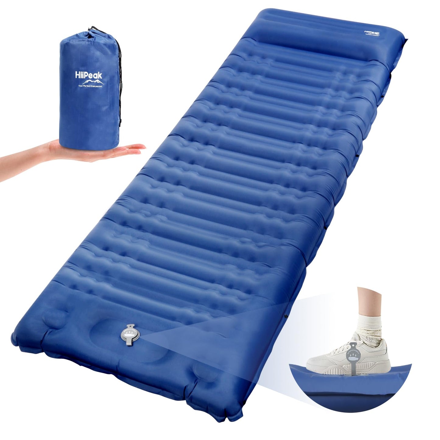 HiiPeak Sleeping Pad - Ultralight Inflatable Sleeping Mat with Built-in Foot Pump, Durable Compact Waterproof Camping Air Mattress for Camping, Backpacking, Hiking, Tent Trap Traveling