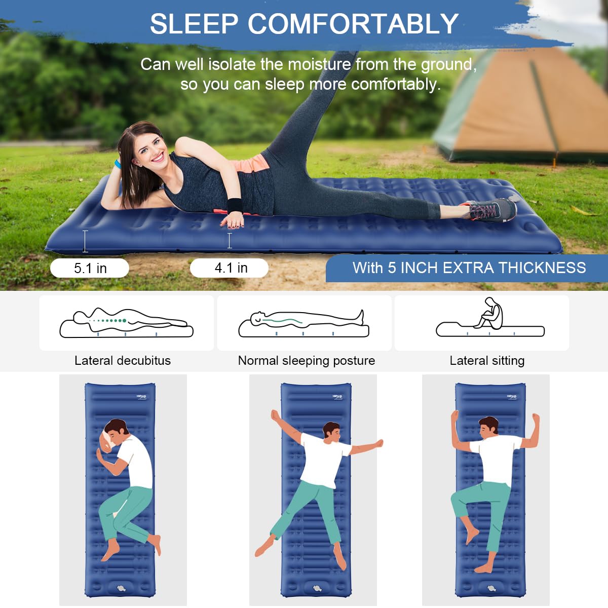 HiiPeak Sleeping Pad - Ultralight Inflatable Sleeping Mat with Built-in Foot Pump, Durable Compact Waterproof Camping Air Mattress for Camping, Backpacking, Hiking, Tent Trap Traveling