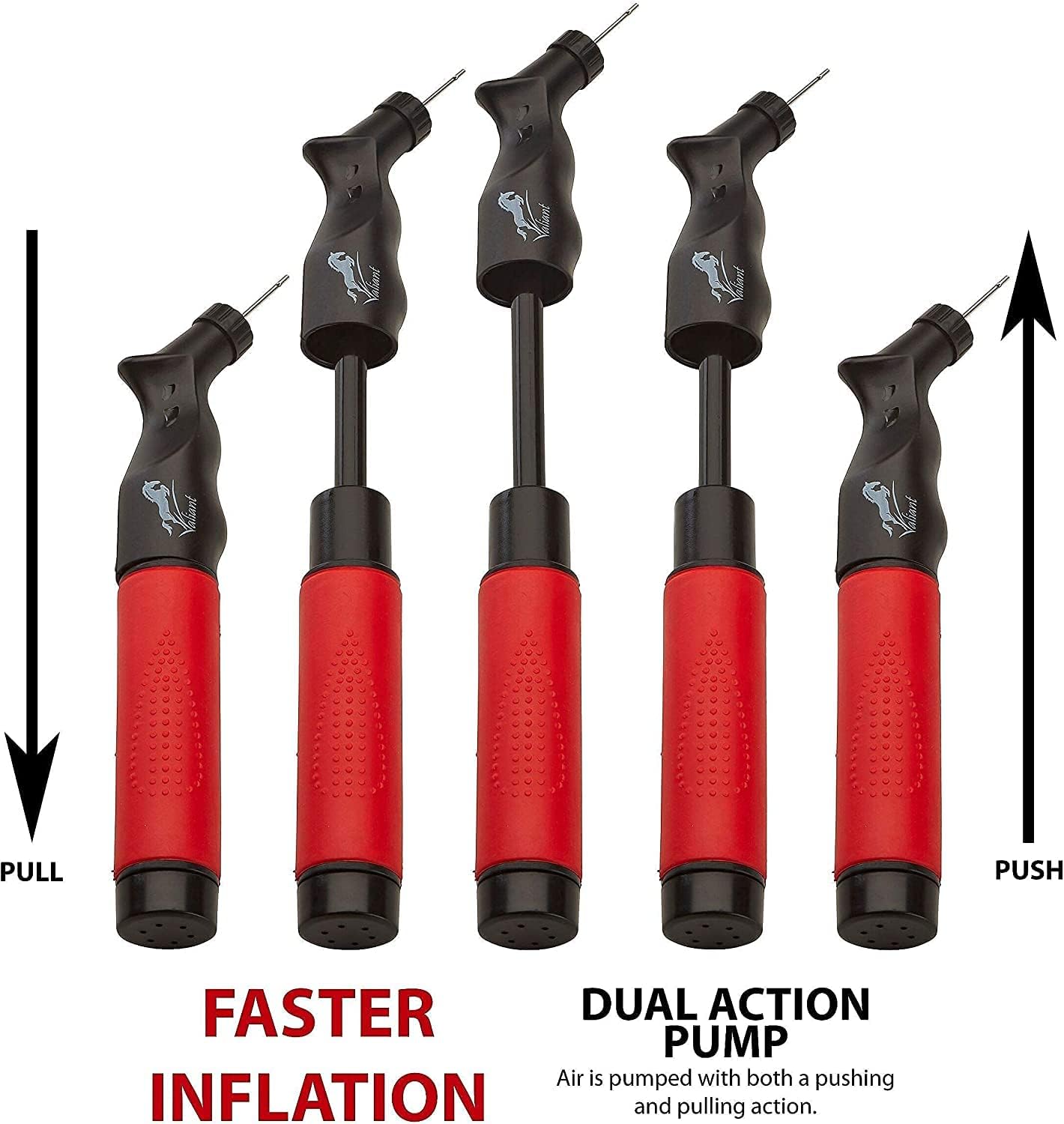 Sports Ball Pump Inflator with 5 needles (Pin) and Pouch, Dual Action Hand Held Portable Air Ball Pump with pins to Inflate Athletic Soccer Ball, Football, Volleyball, Rugby & Basketball