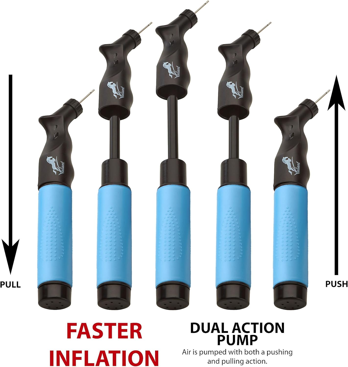 Sports Ball Pump Inflator with 5 needles (Pin) and Pouch, Dual Action Hand Held Portable Air Ball Pump with pins to Inflate Athletic Soccer Ball, Football, Volleyball, Rugby & Basketball