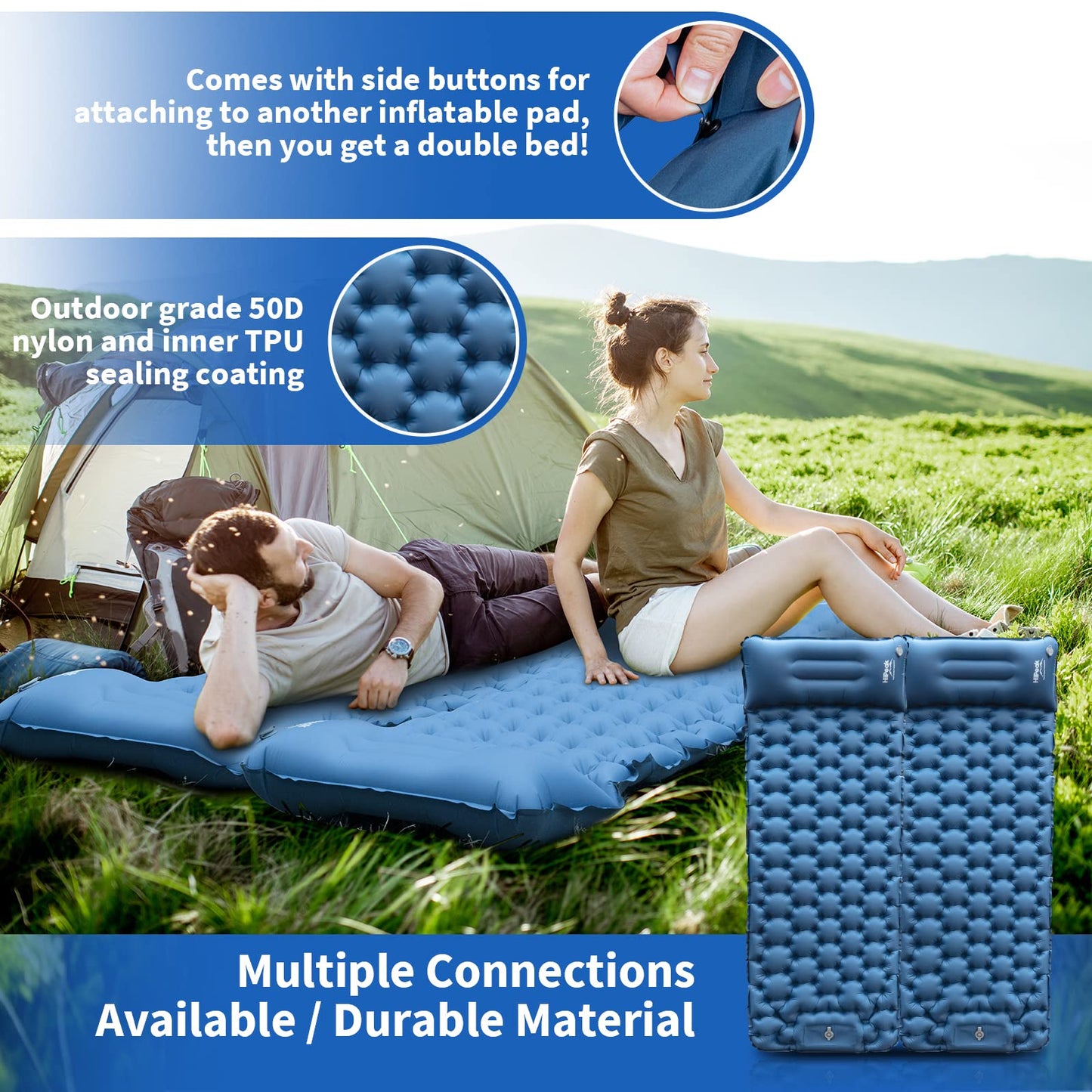 HiiPeak Sleeping Pad - Ultralight Inflatable Sleeping Mat with Built-in Foot Pump, Durable Compact Waterproof Camping Air Mattress for Camping, Backpacking, Hiking, Tent Trap Traveling