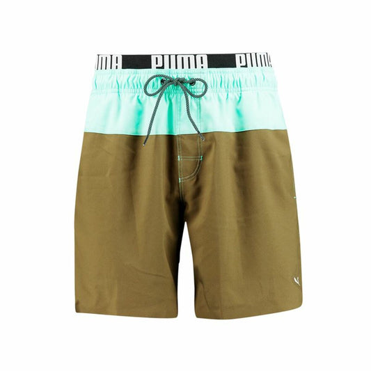 Puma men's olive tricolour swim shorts, quick-drying bathing costume.