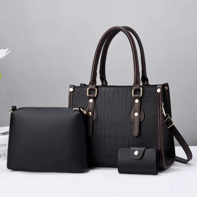 Women Fashion Luxury Solid Color Stone Pattern Large Capacity Handbag Three-Piece Bag Set