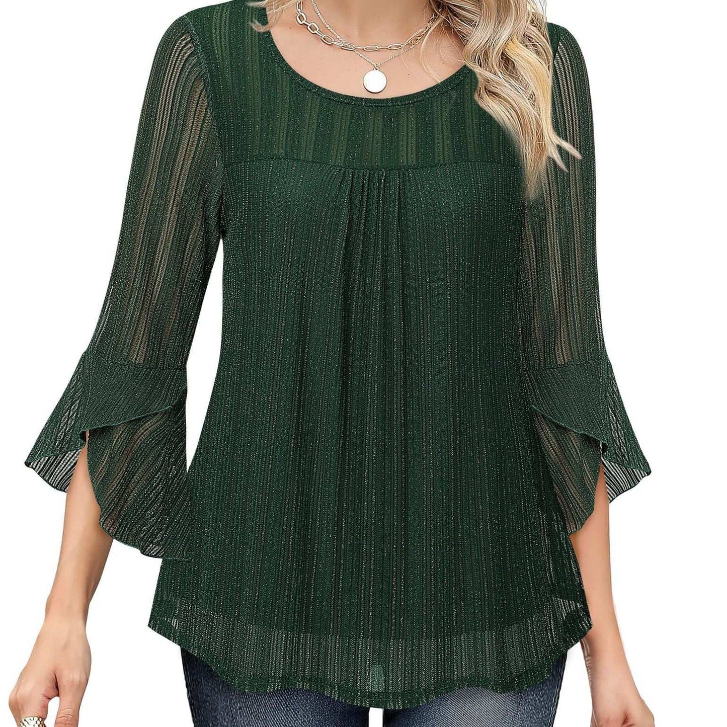 Women Fashion Blouses Flare Sleeve Elegant Ladies O-Neck Tunic Tops New Spring Summer Casual Ruffles