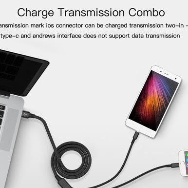 Super Fast 3 in 1 Micro USB Mobile Phone Charging Cable For Iphone Android Micro Type C