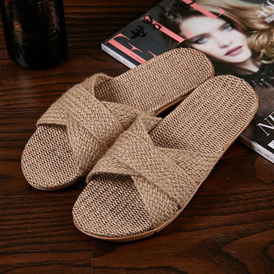 Summer Flax Slippers Women Casual Slippers Summer Cross Strap Ladies Casual Shoes