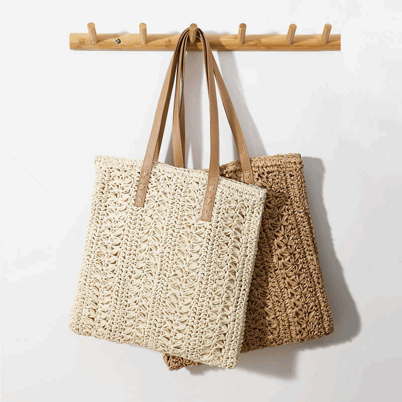New Woven Striped Straw Bag, Fashionable And Casual Hollow Large Capacity Bag