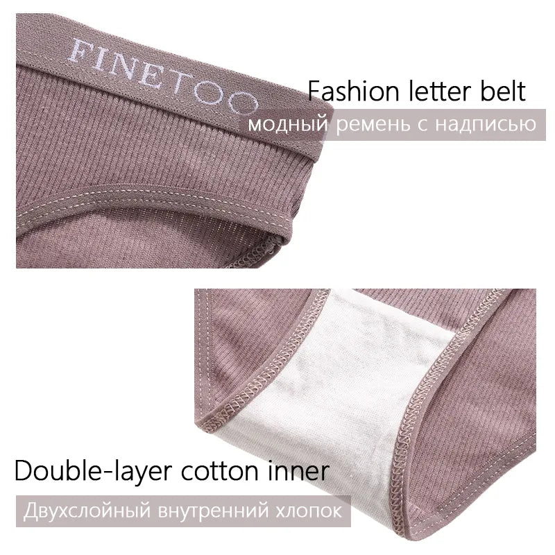 FINETOO 3PCS/Set Women's Underwear Cotton Panty Sexy Panties Female Underpants Solid Color Panty Intimates Women Lingerie M-2XL