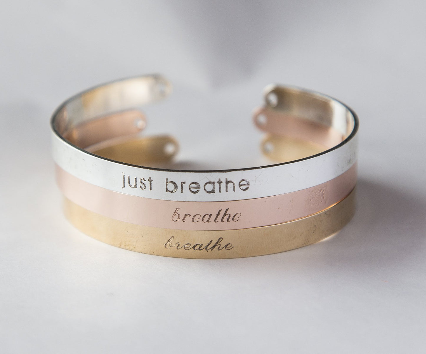 Just Breathe Bracelet, Yoga Gift, Just Breathe Mantra Cuff Bracelet