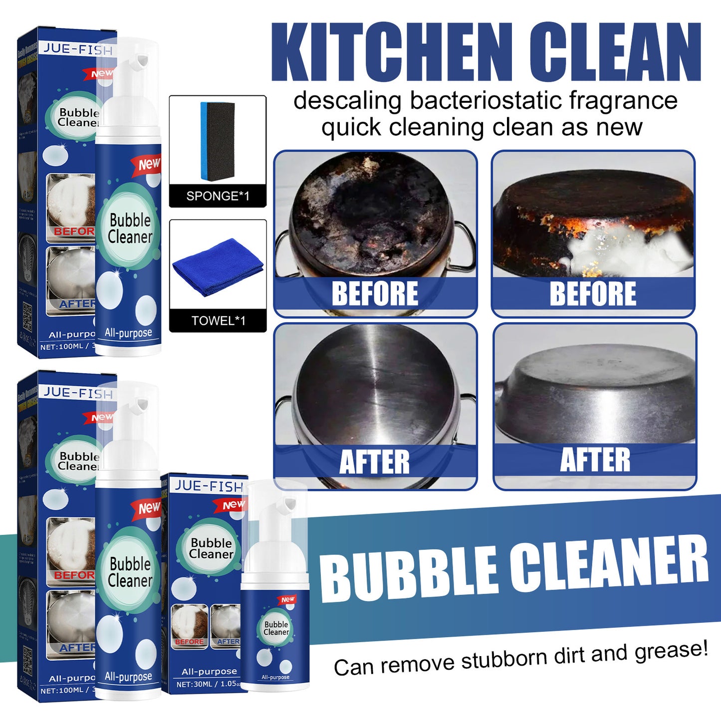 Jue-Fish oil stain foam cleaner kitchen range hood rust stove heavy oil stain cleaning and decontamination