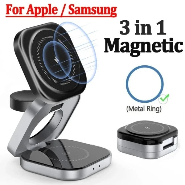 Wireless Fast Charging Stand , 3 in 1 Magnetic, Foldable For IPhone 15 / 16 / Samsung Galaxy, Apple Watch 1-9 & Earpods. ⭐️⭐️⭐️⭐️ 4.9 rating.