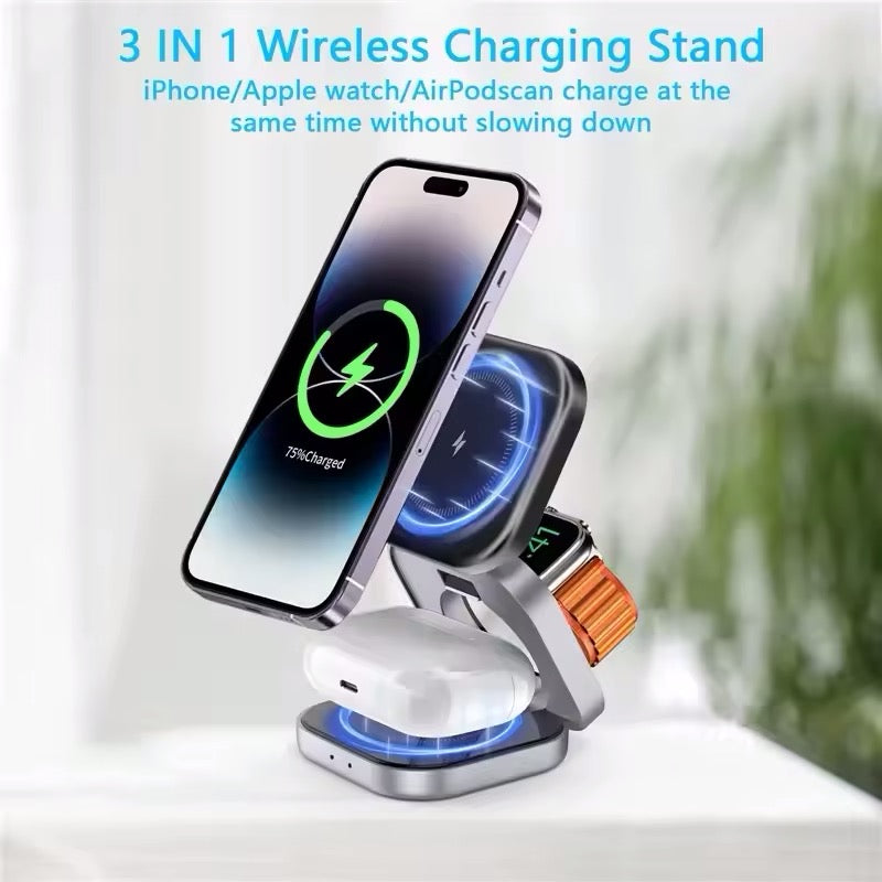 Wireless Fast Charging Stand , 3 in 1 Magnetic, Foldable For IPhone 15 / 16 / Samsung Galaxy, Apple Watch 1-9 & Earpods. ⭐️⭐️⭐️⭐️ 4.9 rating.