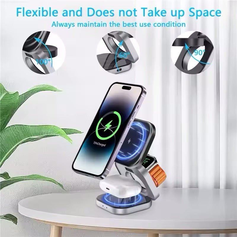 Wireless Fast Charging Stand , 3 in 1 Magnetic, Foldable For IPhone 15 / 16 / Samsung Galaxy, Apple Watch 1-9 & Earpods. ⭐️⭐️⭐️⭐️ 4.9 rating.