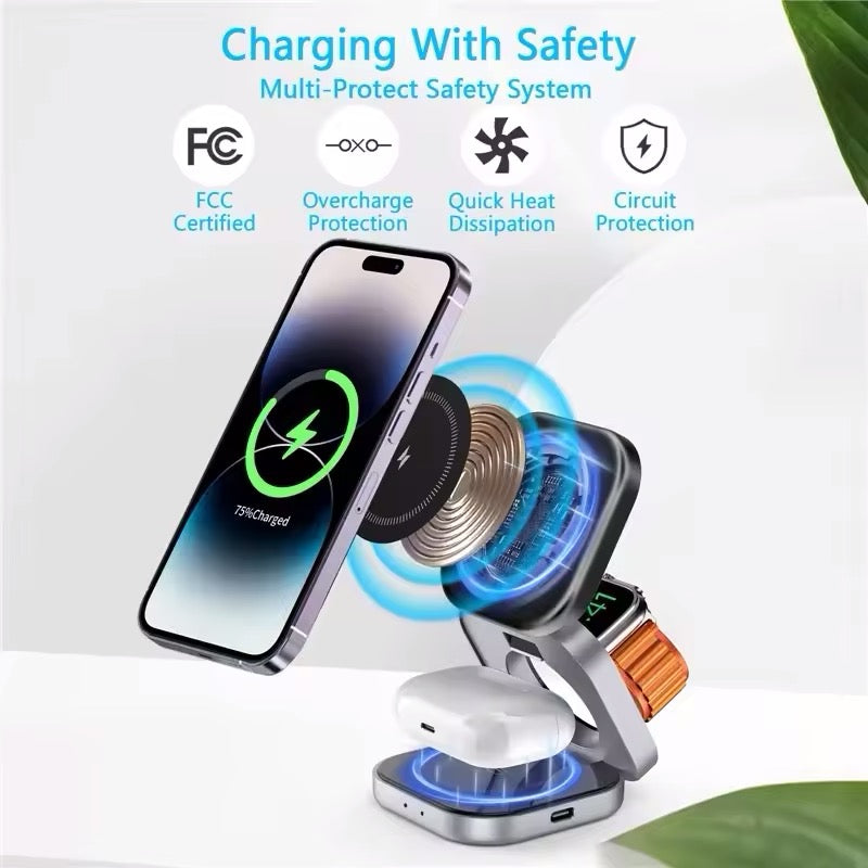 Wireless Fast Charging Stand , 3 in 1 Magnetic, Foldable For IPhone 15 / 16 / Samsung Galaxy, Apple Watch 1-9 & Earpods. ⭐️⭐️⭐️⭐️ 4.9 rating.