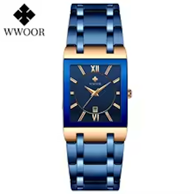 Japanese Quartz Watches WWOOR Black Gold Square Watch Stainless Steel Waterproof Fashion