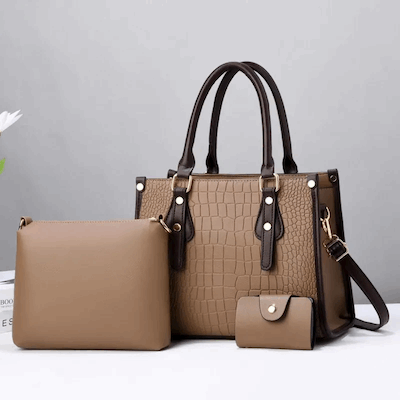 Women Fashion Luxury Solid Color Stone Pattern Large Capacity Handbag Three-Piece Bag Set