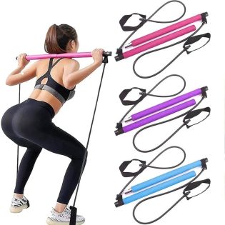 Multifunctional Pilates Bar Combination Fitness Bar Yoga Chest Expansion Tension Rope Back Trainer Elastic Rope Stretching Belt