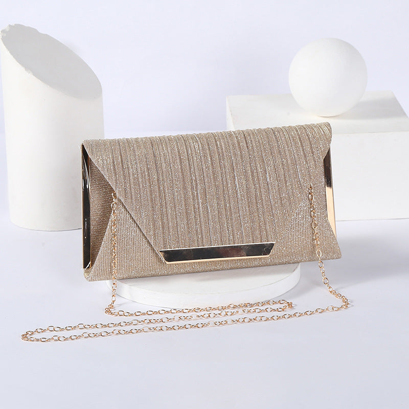 Dress Evening Bag Tide Female Simple Wrinkle Sequin Bag Clip Evening Bag Hand Shoulder Crossbody Chain