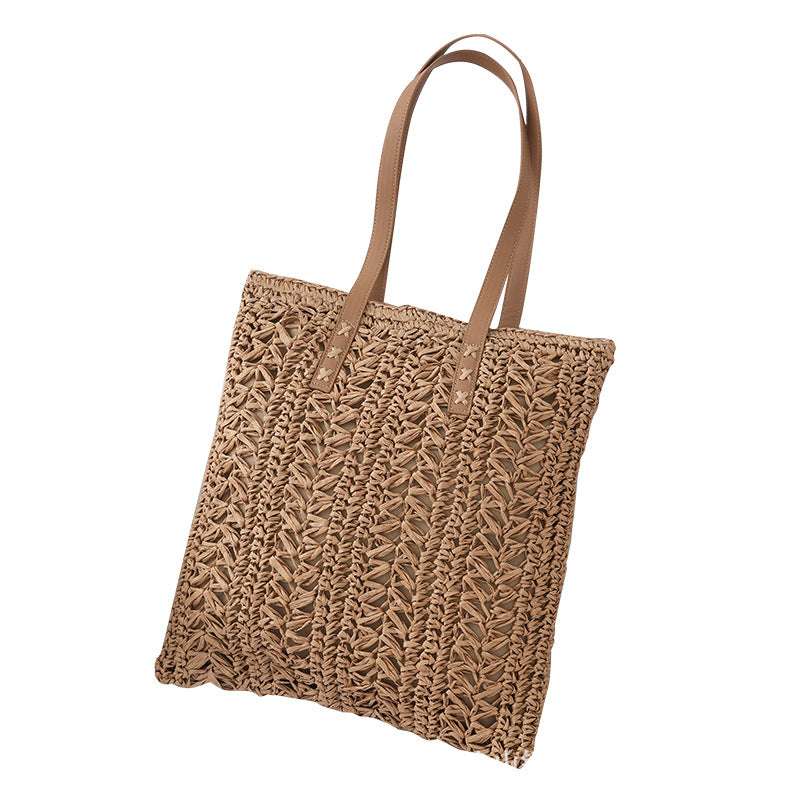 New Woven Striped Straw Bag, Fashionable And Casual Hollow Large Capacity Bag